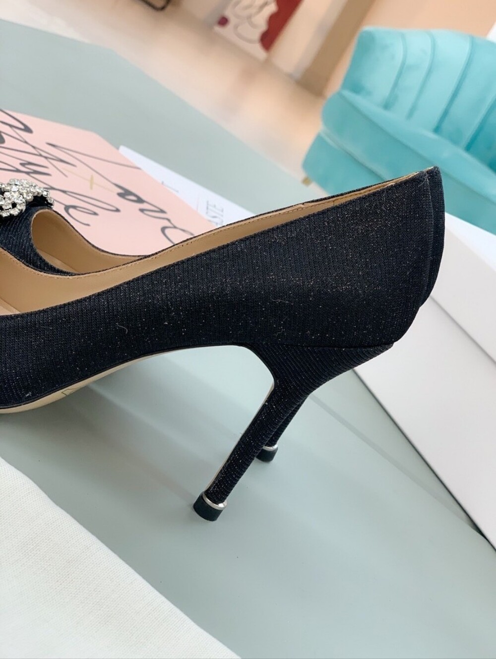 Manolo Blahnik Square Crystal Buckle Black High Heels - Picture 4 of 6